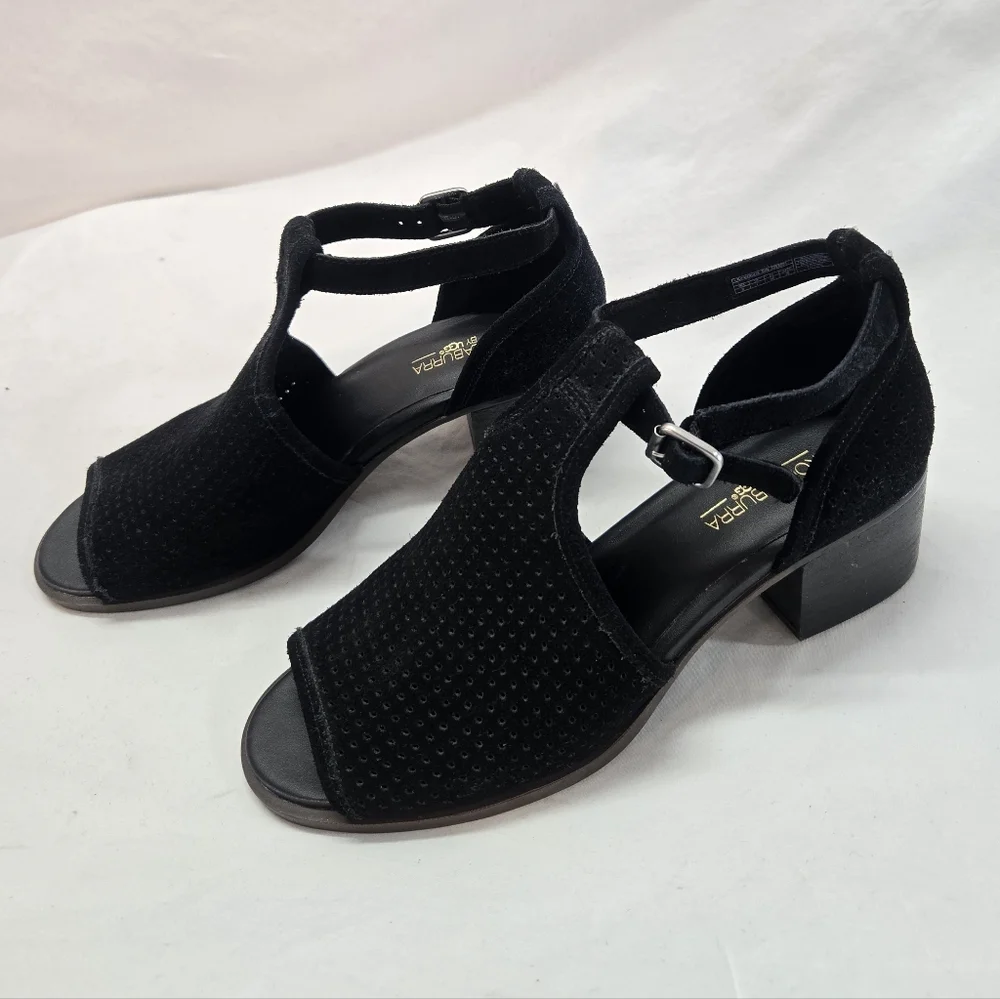 Koolaburra By UGG Women's 9 Black Ashlyn Suede Heeled Peep Toe Sandals Shoes - Picture 1 of 6